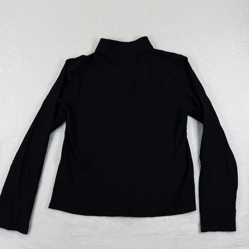 EILEEN‎ FISHER Black Full Zip Mock Neck Jacket Cardigan Top Size S Made in USA